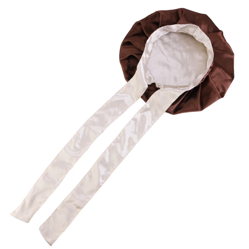 Double Layer Satin Bonnet with Wide Stretch Ties