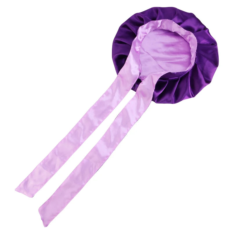 Double Layer Satin Bonnet with Wide Stretch Ties