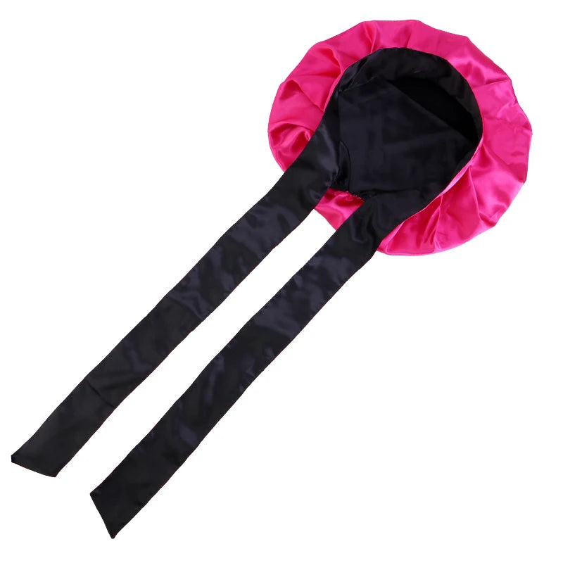 Double Layer Satin Bonnet with Wide Stretch Ties